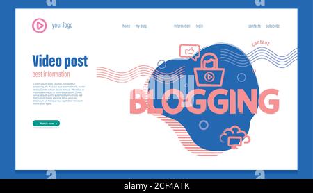 Blog content, concept banner for bloggers. Blogging, post concept for web page, video blogging, website and mobile application development Stock Vector