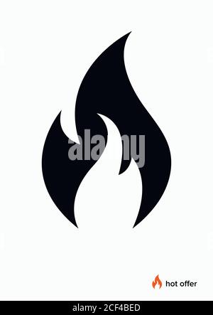 Black fire flat icon isolated on white background for danger concept or logo design. Flame and red fire icon. Hot offer vector. Stock Vector