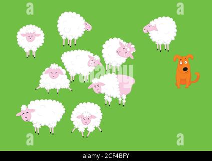 Funny cute sheep cartoon characters set. Vector Illustrations isolated on green background. Stock Vector