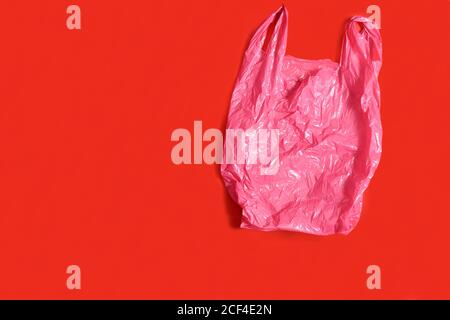 plastic bag on red background Stock Photo