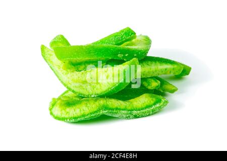 Pieces of green dried pummelo isolated on a white background. Front views, close-up Stock Photo