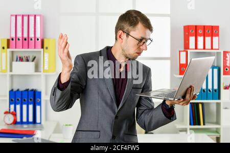 Hard working. agile business. businessman making notes. man wear office suit. male realtor has hard working day. online courses tutor. leader of law office. confident lawyer working with computer. Stock Photo