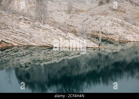 Silent lake with the cold water, surrounded by snow mountains Stock ...