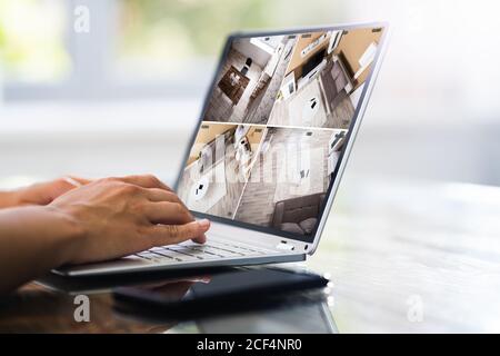 CCTV Security Footage On Computer. Video Camera Surveillance Stock Photo