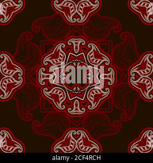 Patterned floor tile in oriental style. Seamless vector background in red and black colors. Stock Vector