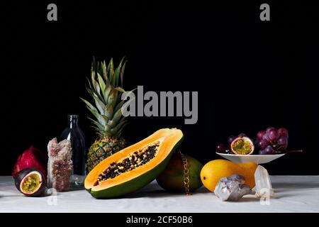 Still life with tropical fruits Stock Photo