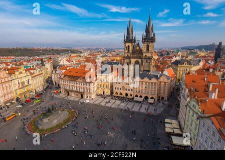 Elevated View of the Old Town Square in Prague, Czechia Stock Photo