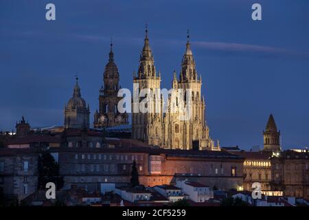 Santiago de Compostela view at night. UNESCO World Heritage Site. Galicia, Spain
