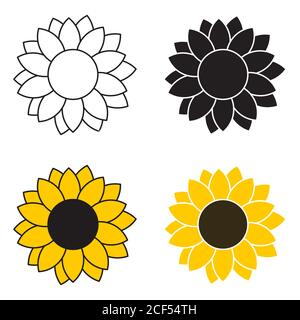 Sunflower cartoon icons set in different styles for cutting. Collection cartoon vector sunflowers Stock Vector