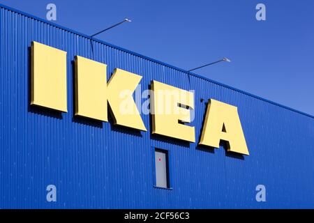 Roanne, France - July 5, 2020: IKEA store in France. IKEA is a multinational group of companies that designs, sells ready-to-assemble furniture Stock Photo