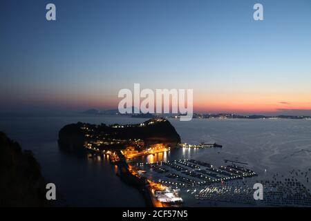 view of sunset over naples seen from parco virgiliano Stock Photo