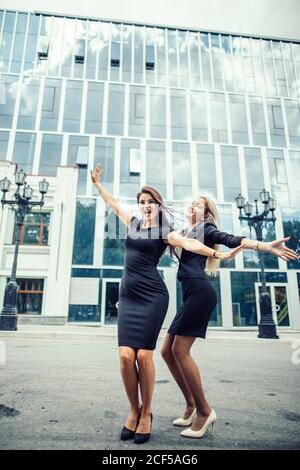 Businesswomen having fun on meeting in outdoor. Stock Photo