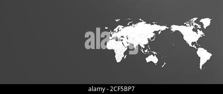 a horizontal map of the world with a dark gray background. Stock Photo