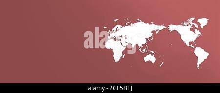 a horizontal map of the world with a red background. Stock Photo