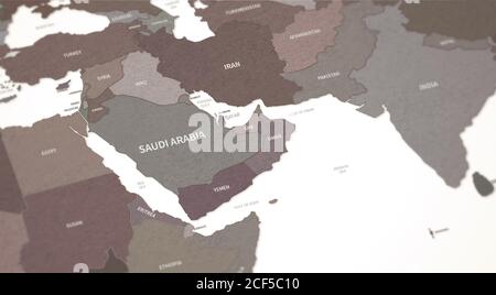 Middle East Countries Map. Continental Vintage Map 3d Rendering. Stock Photo