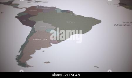 South American Countries Map. Continental Vintage Map 3d Rendering. Stock Photo