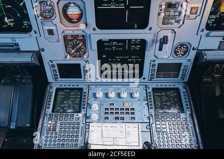 Fire buttons on control panel in cockpit Stock Photo
