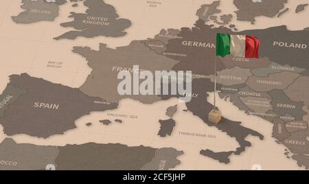 Flag On The Map Of Italy Vintage Map And Flag Of European Countries Series 3d Rendering 2cf5jhp 
