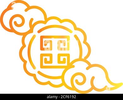happy mid autumn festival, cute mooncake clouds cartoon, gradient style icon vector illustration
