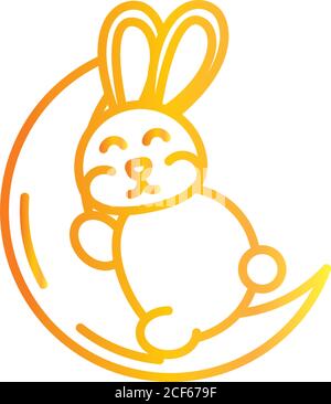 happy mid autumn festival, cute bunny sleeping on moon cartoon, gradient style icon vector illustration Stock Vector