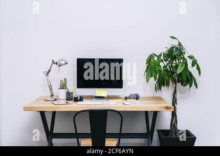 Modern creative home workspace with computer Stock Photo