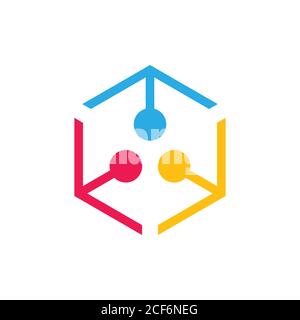 hexagonal linked dots arrow line logo vector Stock Vector