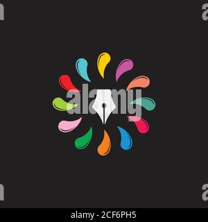 pen drawing ink creative colorful logo vector Stock Vector