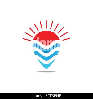 beach sun pin location colorful logo vector Stock Vector