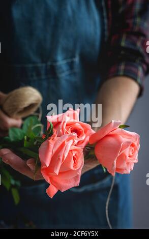 Composition of various types of pumpkins arranged on wooden table Stock Photo