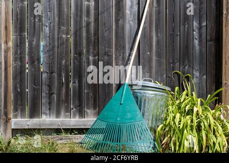 Large backyard wooden garden waste composting bin Stock Photo - Alamy