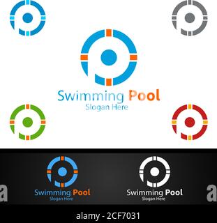 Letter P Swimming Pool Service Logo with Cleaning Pool and Maintenance Concept Design Stock Vector