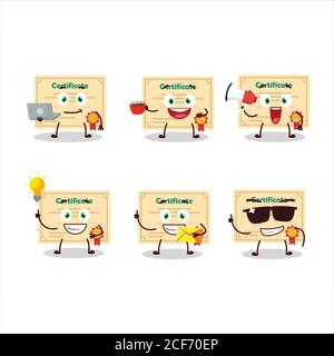 Certificate paper cartoon character with various types of business emoticons Stock Vector