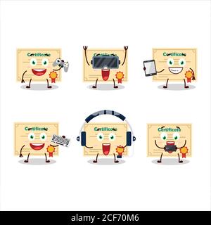 Certificate paper cartoon character are playing games with various cute emoticons Stock Vector