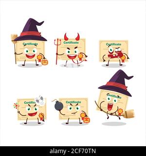 Halloween expression emoticons with cartoon character of certificate paper Stock Vector