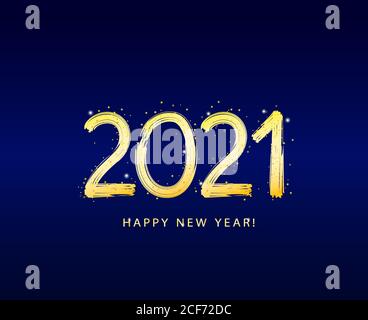 2021 Happy New Year hand drawn lettering. Winter holiday greeting card. Design template for poster, banner or greeting card for Merry Christmas and Stock Vector