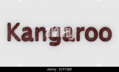 Kangaroo - 3d word red on white background. render of furry letters. Australia animal, australian emergency, help fire emblem design template. Veterin Stock Photo