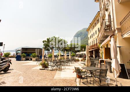 Menaggio. Italy - July 23, 2019: Street Cafe in Center of Menaggio on Como Lake. Stock Photo