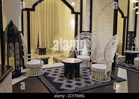 Dubai, United Arab Emirates - July 31, 2020: Oriental-style furniture is sold in the showrooms of an art mall in the emirate of Fujairah