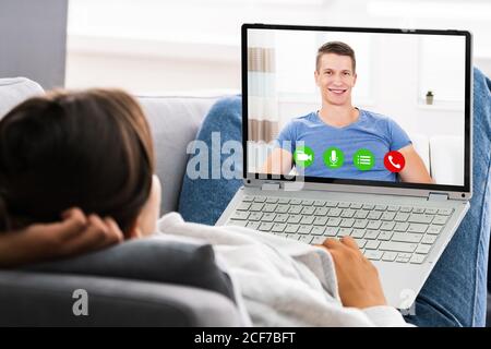 Online Dating Video Conference Call On Computer Stock Photo