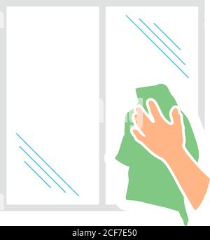 Hand Wiping Window Icon. Flat Color Design. Vector Illustration. Stock Vector