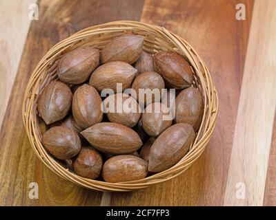Pecans in a basket Stock Photo
