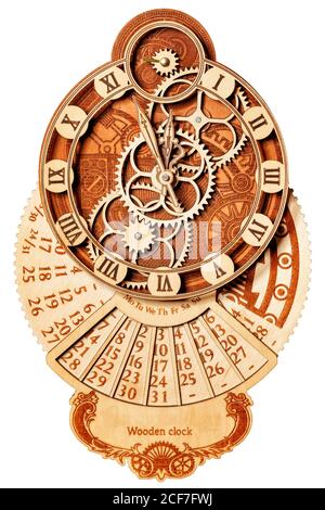 Beautiful wooden wall clock with wooden gears, numbers and arrows ...