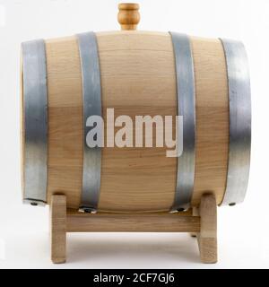 wooden oak barrel on a white background close-up Stock Photo