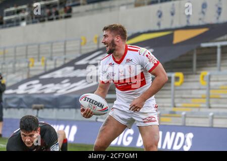 Greg Minikin (5) of Hull KR celebrates his try Stock Photo