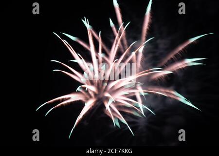 Bright fireworks on night sky Stock Photo