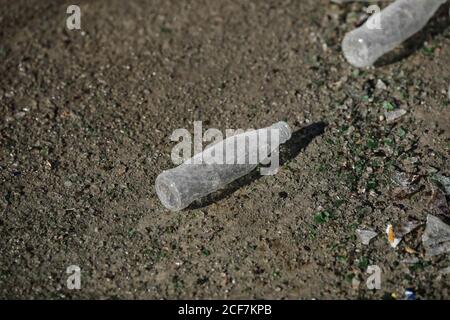 Empty bottles in a glass recycling facility. Stock Photo