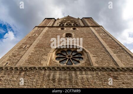 Low angle view on historical cathedral bell tower in Germany Stock Photo