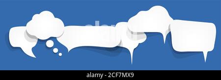 EPS vector illustration of six white speech bubbles with shadows on colored background and free space for text Stock Vector