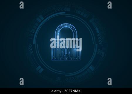 Security futuristic lock in user interface with HUD elements. Password protection of computer system data. . Vector illustration. EPS 10. Stock Vector