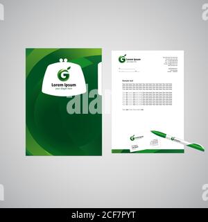 Corporative style concept. Company brandbook elements in green design. Vector set of business office brand objects. Abstract isolated graphic template Stock Vector